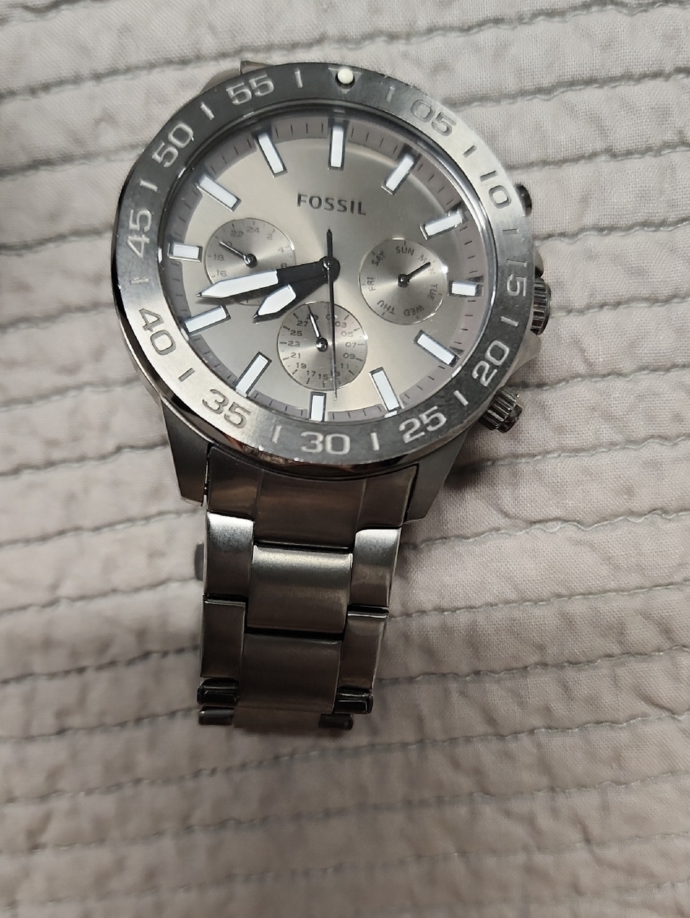 Fossil Silver Stainless Steel Chronograph Bracelet Watch